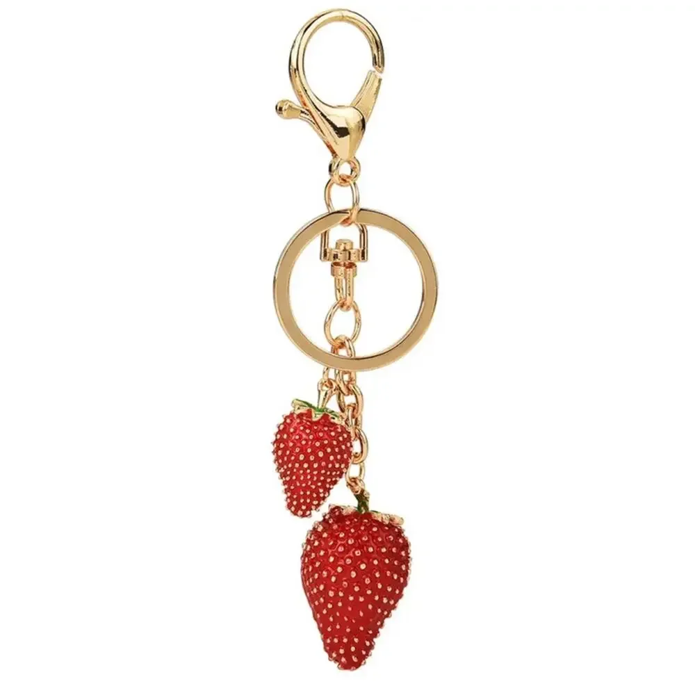 Cute Strawberry Bag Charm Gold Key Ring Purse Pendant Bling Fruit Keychain NWT